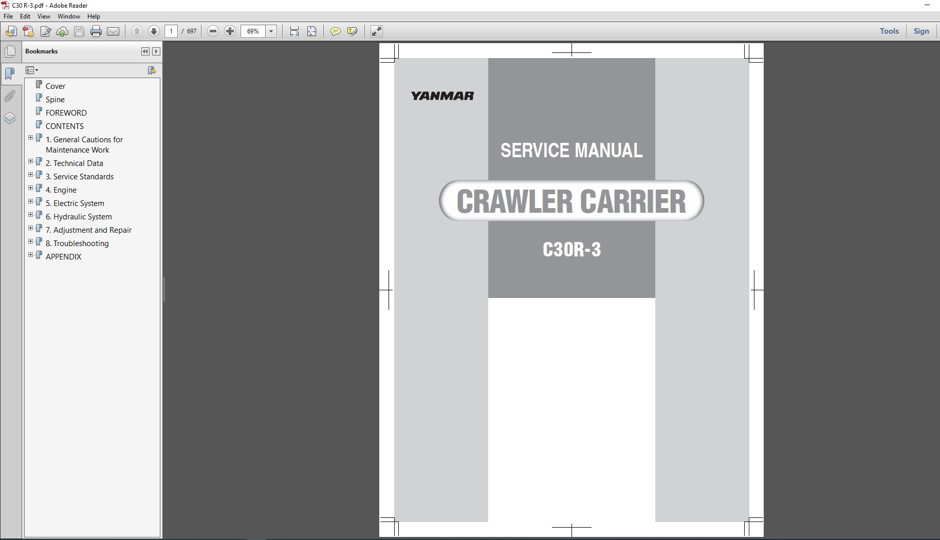 Yanmar C30R-3 Tracked Carrier Service Repair Manual cover featuring the model and technical illustrations