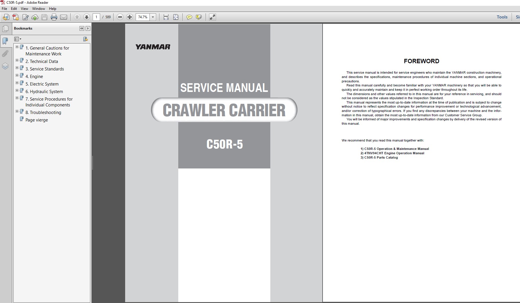 Yanmar C50R-5 Crawler Carrier Service Repair Manual cover featuring the model name and technical illustrations