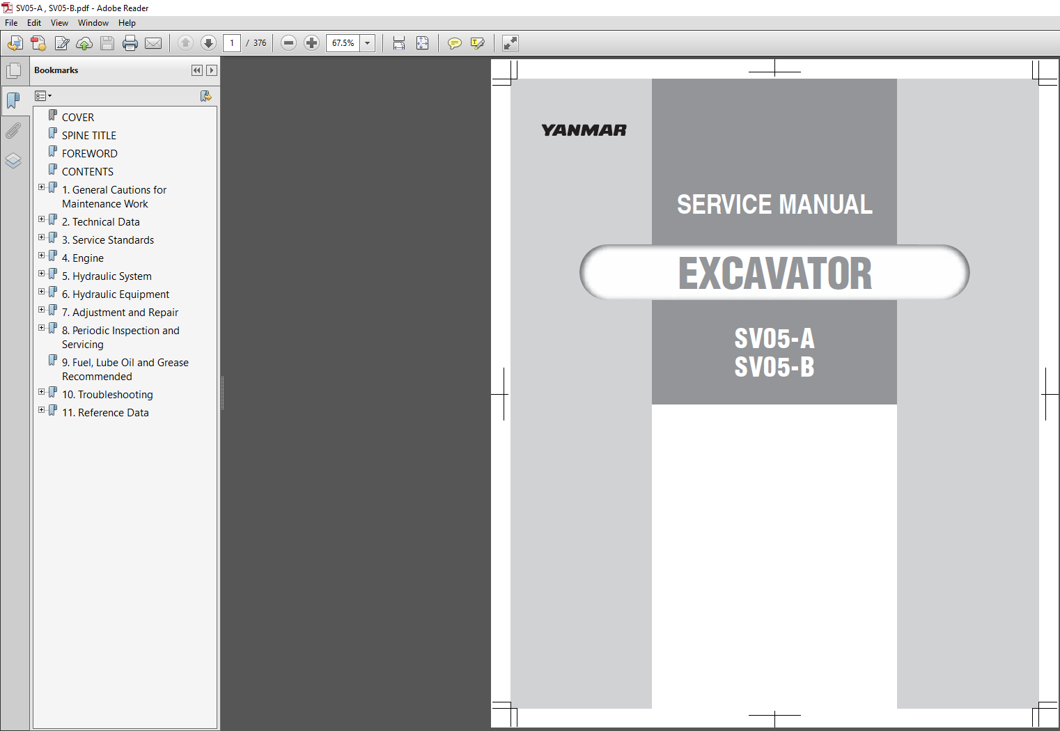 Yanmar SV05-A Excavator Service Repair Manual PDF Download digital product