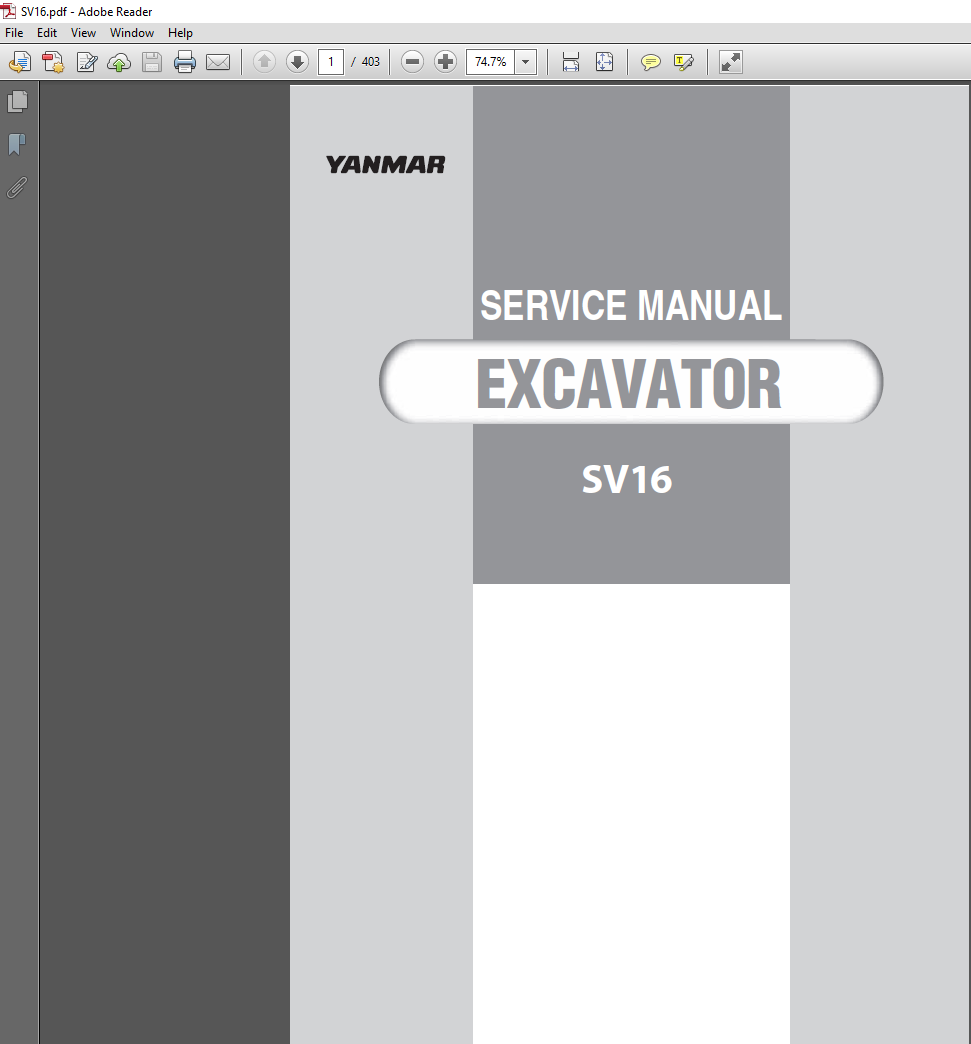 Yanmar SV16 Excavator Service Repair Manual, showcasing the model and essential repair information