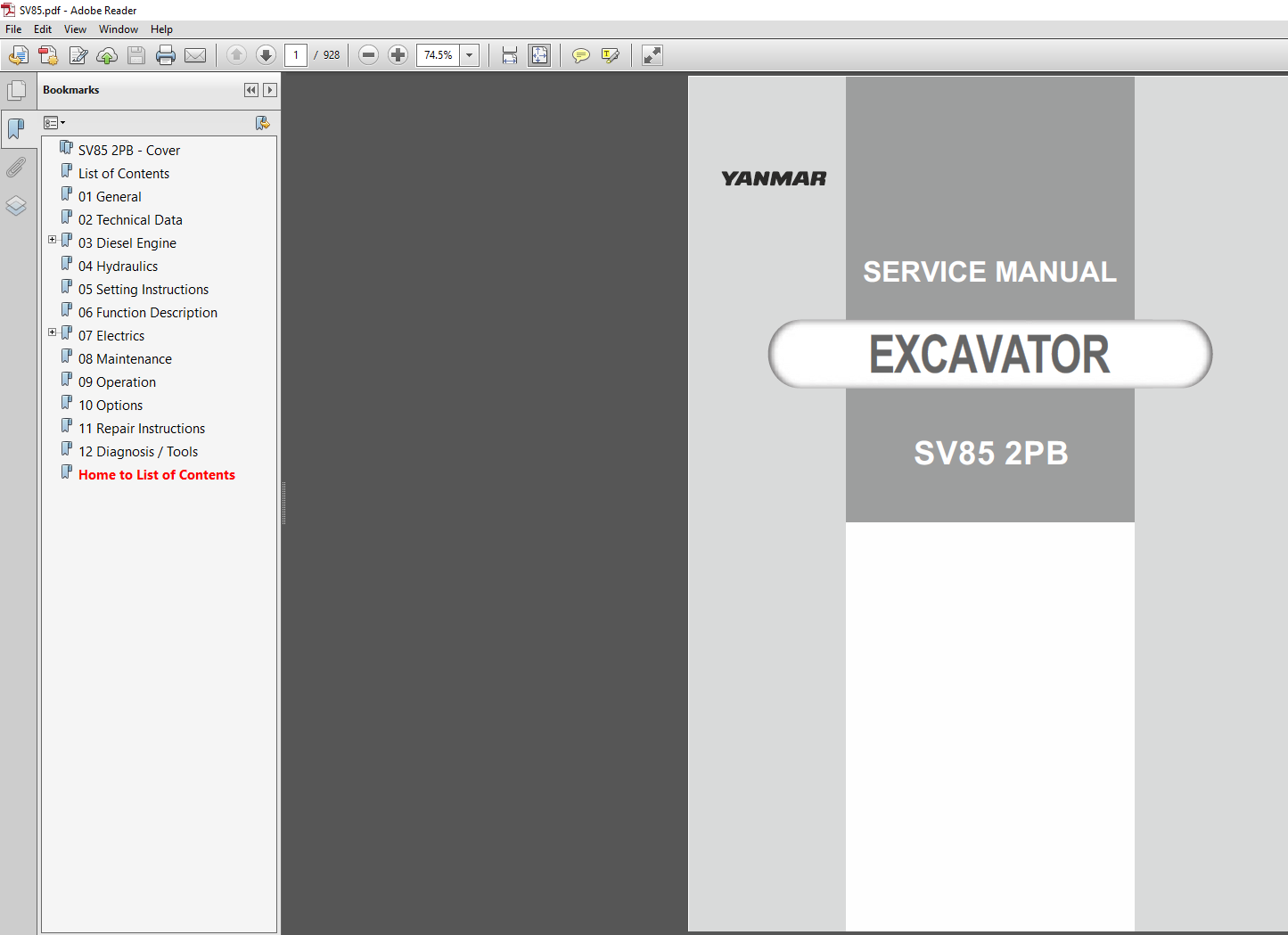 Yanmar SV85 2PB Excavator Service Repair Manual PDF Download