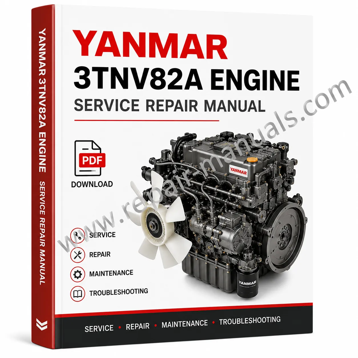 Service manual for Yanmar 3TNV82A, including detailed instructions and diagrams for engine servicing and troubleshooting