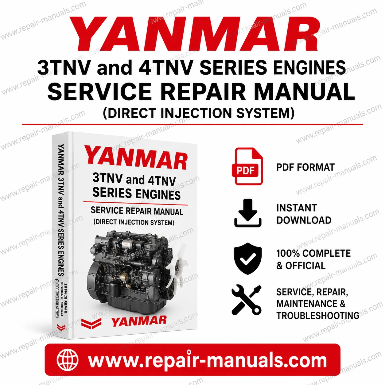 Yanmar 3TNV and 4TNV Series Engines Service Repair Manual PDF for direct injection diesel engine maintenance and troubleshooting