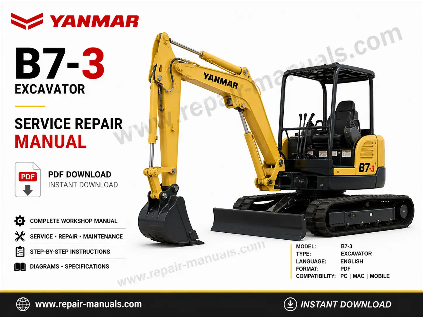 Yanmar B7-3 Excavator Service Repair Manual PDF Download