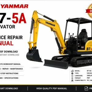 Yanmar B7-5A Excavator Service Repair Manual, showcasing the title and relevant technical graphics for maintenance guidance