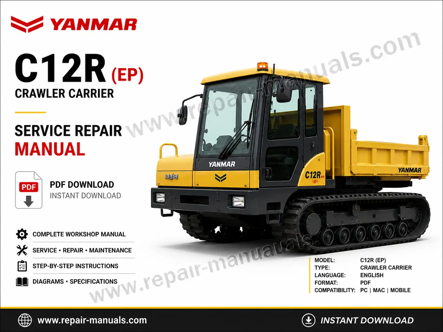 Service Repair Manual for Yanmar C12R (EP) Crawler Carrier, showcasing detailed diagrams and model specifications
