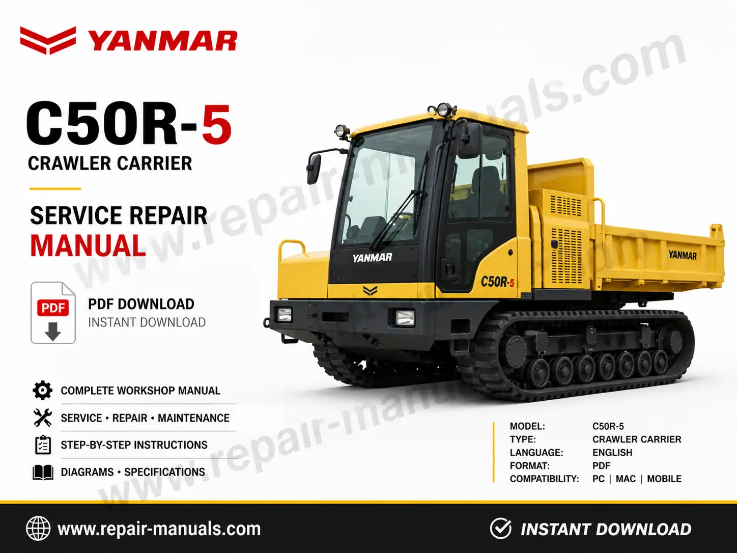 Service Repair Manual for Yanmar C50R-5 Crawler Carrier, showcasing detailed diagrams and maintenance instructions
