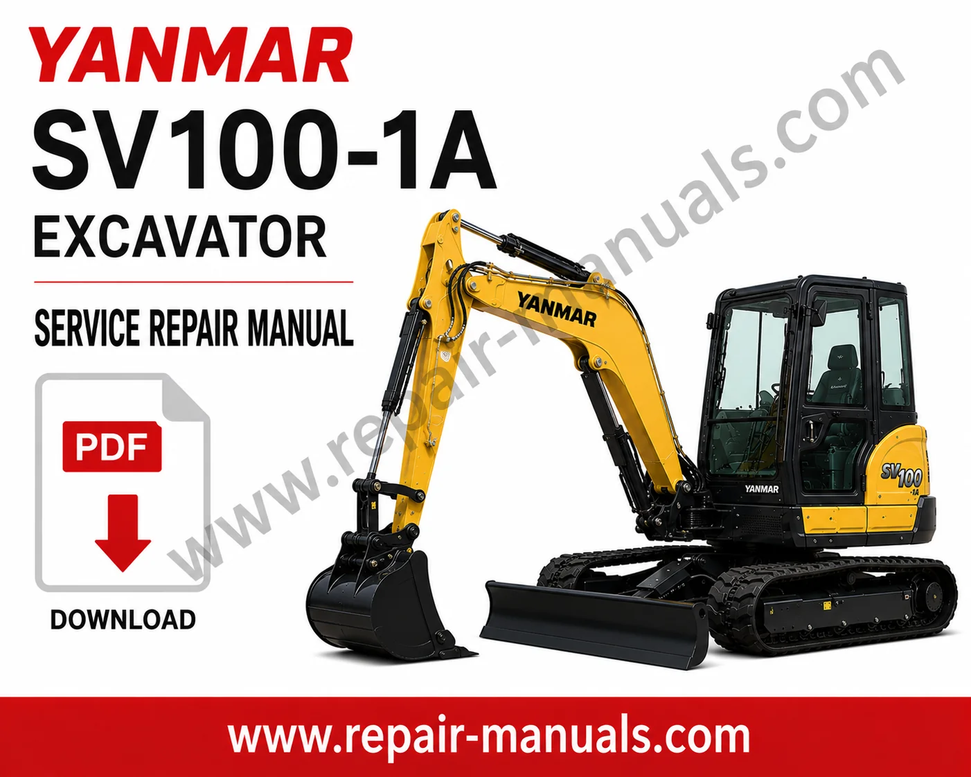 Yanmar SV100-1A Excavator Service Repair Manual, displaying the model and detailed diagrams for repairs