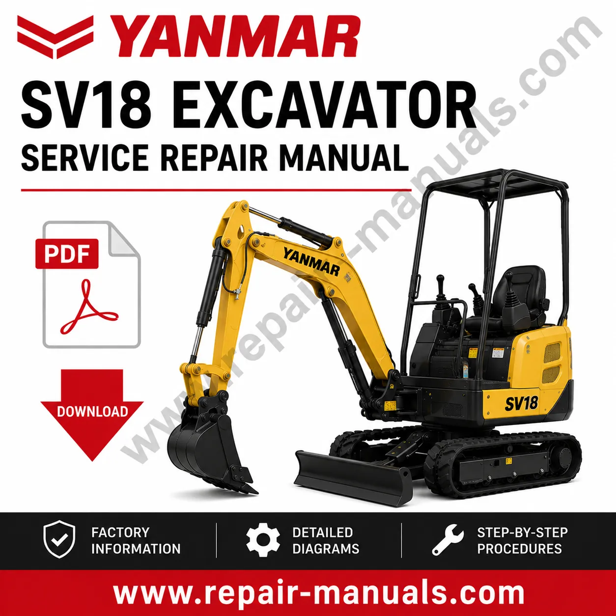 Yanmar SV18 Excavator Service Repair Manual, showcasing the model and essential repair information