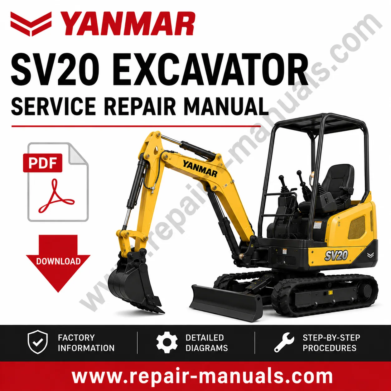 Yanmar SV20 Excavator Service Repair Manual, showcasing the model and essential repair information