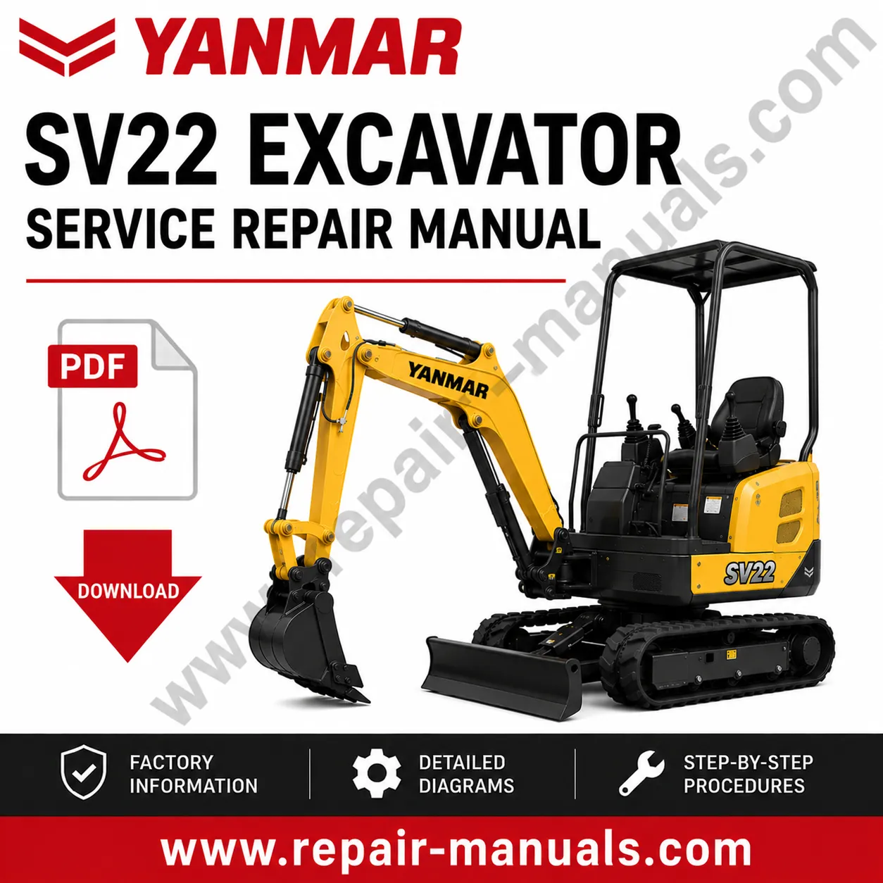 Yanmar SV22 Excavator Service Repair Manual, displaying the model and essential repair information