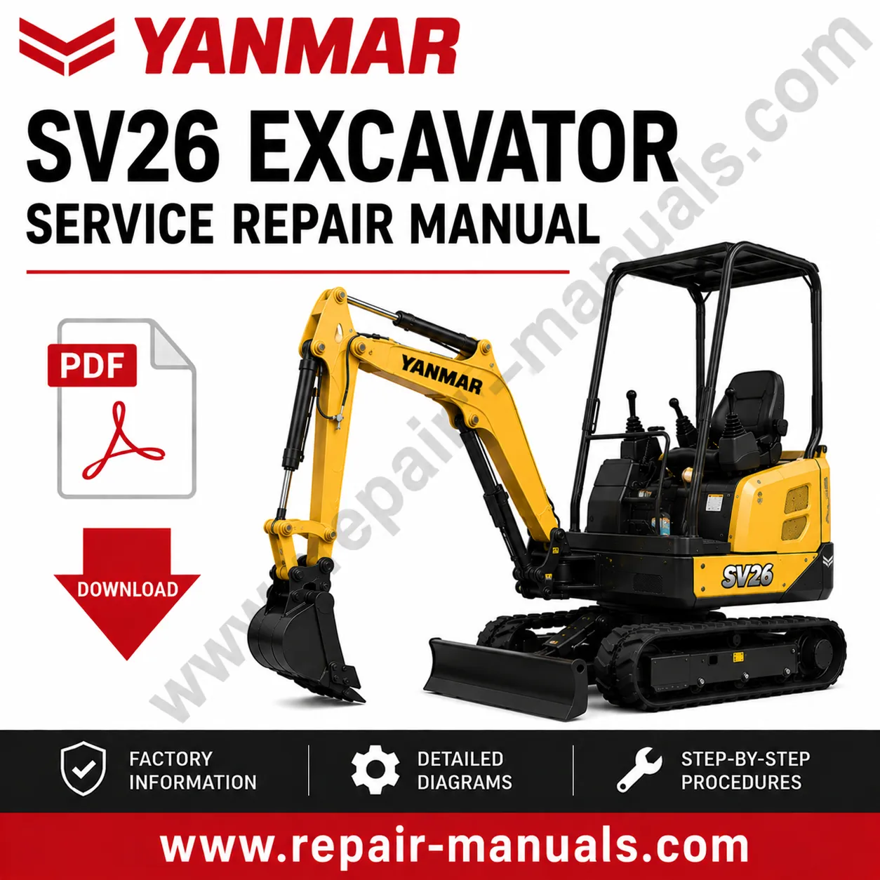 Yanmar SV26 Excavator Service Repair Manual, displaying the model and essential repair information