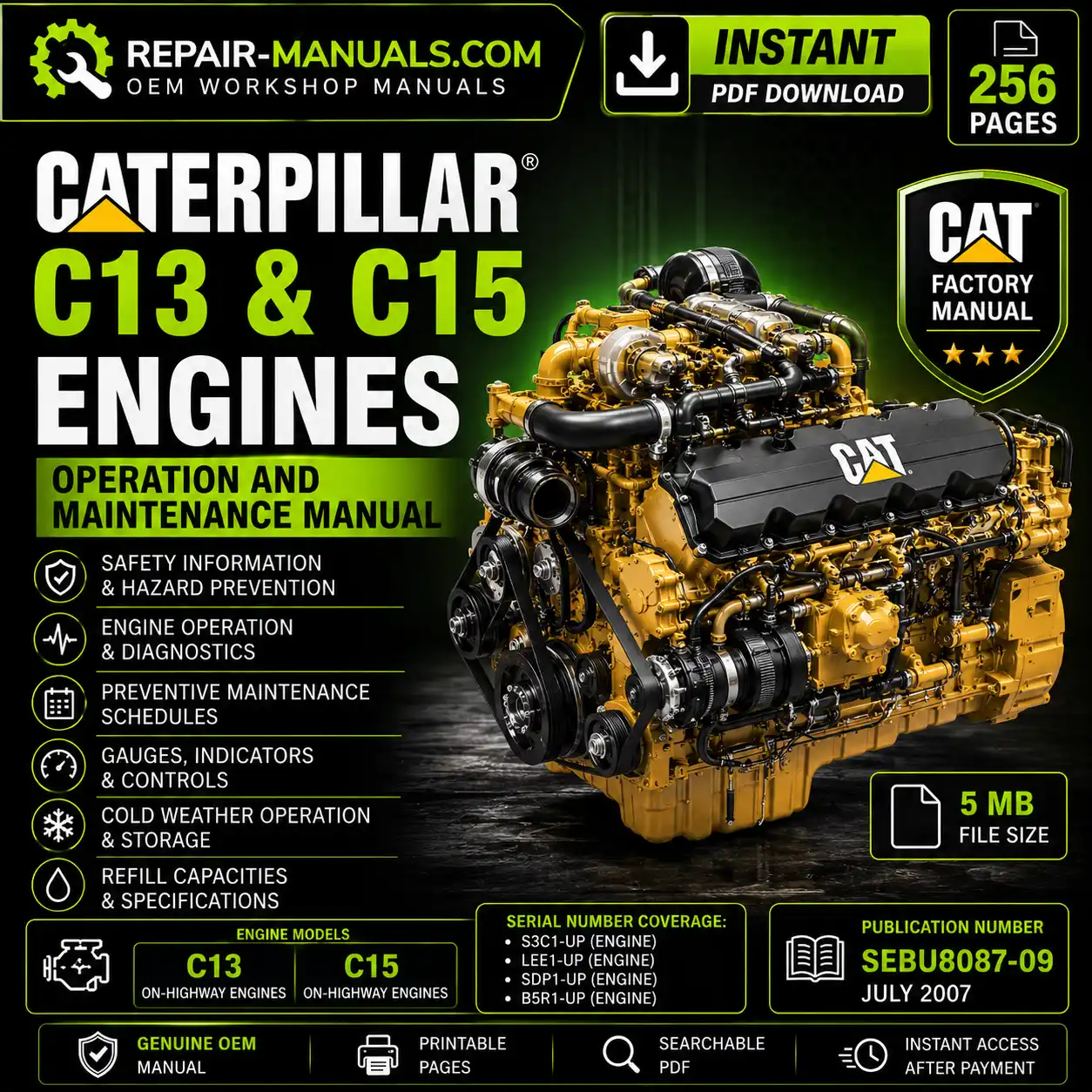 Caterpillar C13 and C15 Engines Operation and Maintenance Manual PDF Download