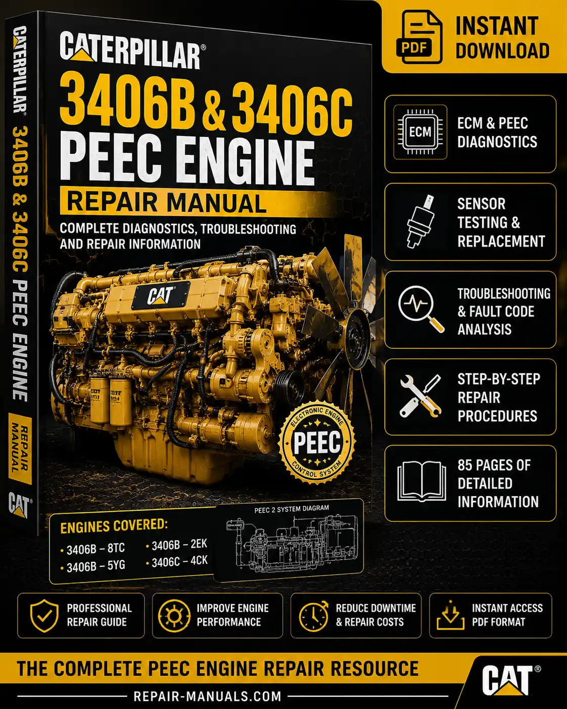 Caterpillar 3406B 3406C PEEC Engine Repair Manual PDF Download