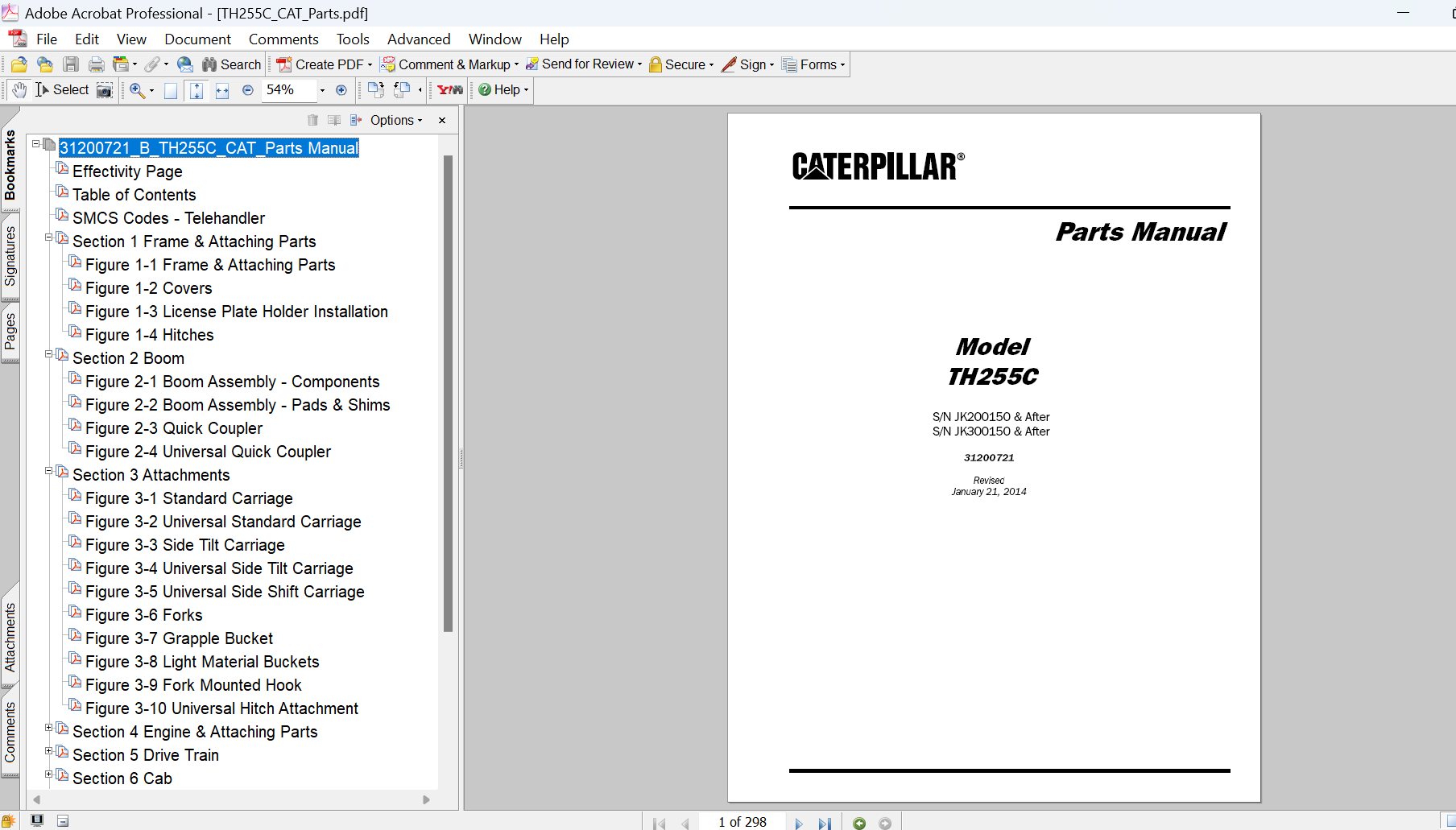 Caterpillar TH255C Telehandler Parts Manual PDF Download