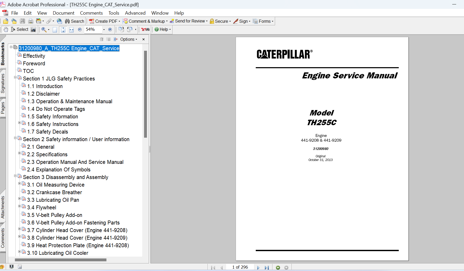Caterpillar TH255C Telehandler Engine Service Manual PDF Download