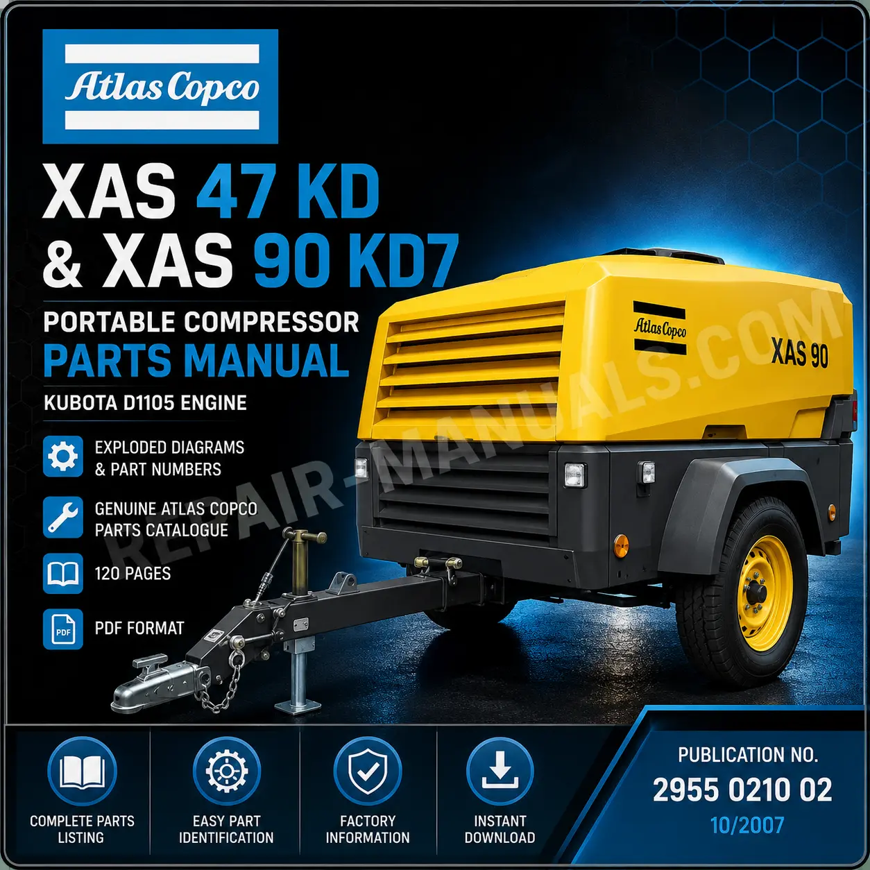 Atlas Copco XAS 47 KD XAS 90 KD7 Portable Compressor Parts Manual PDF