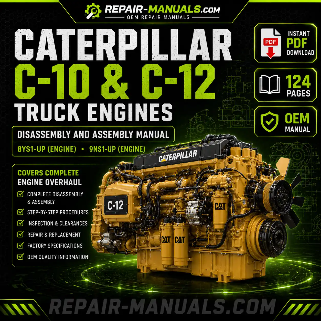 Caterpillar C-10 C-12 Truck Engines Disassembly and Assembly Manual PDF Download
