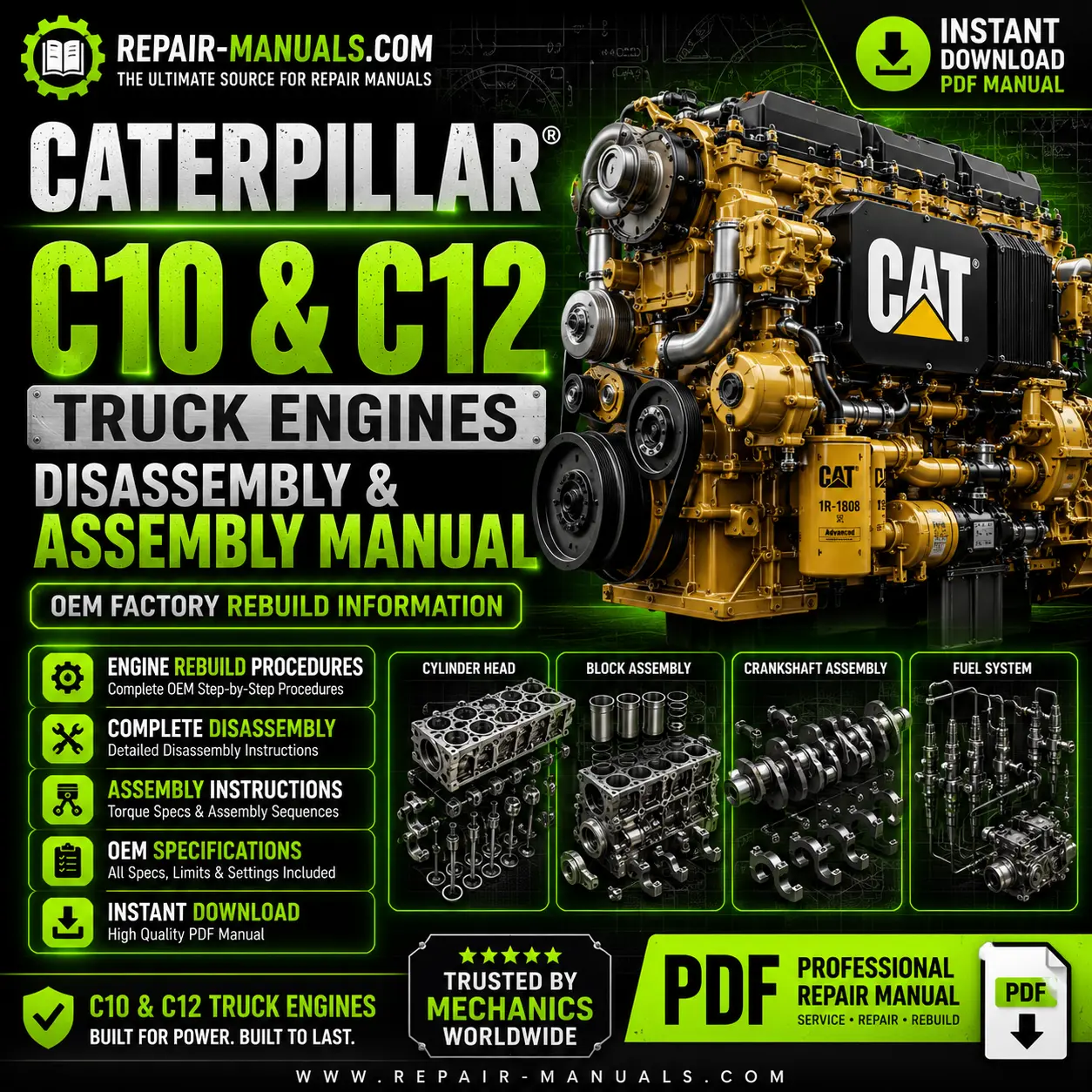 Caterpillar C10 and C12 Truck Engines Disassembly and Assembly Manual PDF Download