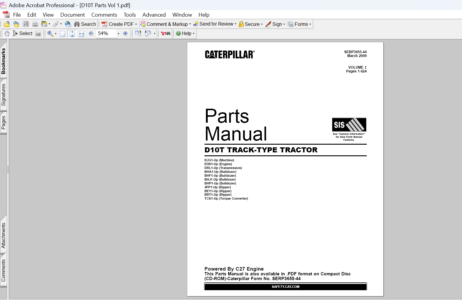 Caterpillar D10T Track-Type Tractor Parts Manual PDF OEM Parts Catalog