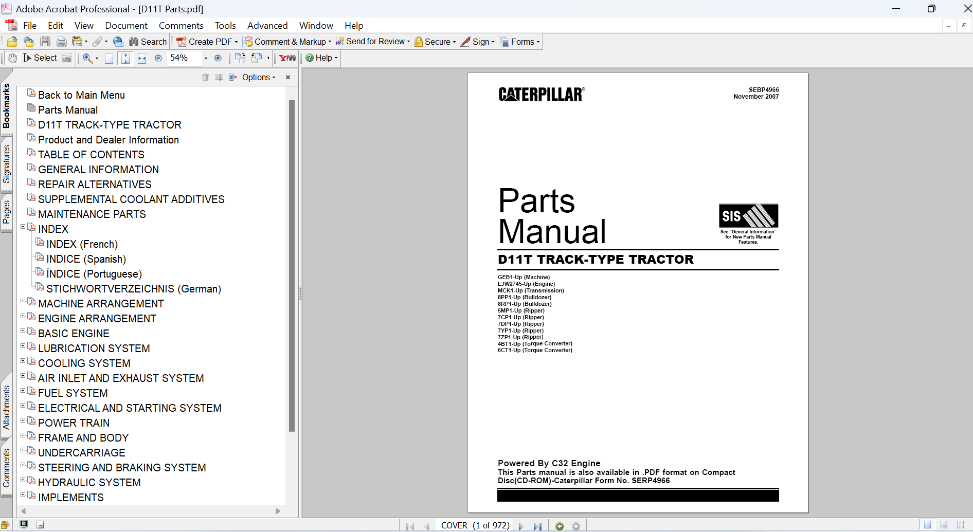 Caterpillar D11T Track-Type Tractor Parts Manual PDF OEM Parts Catalog