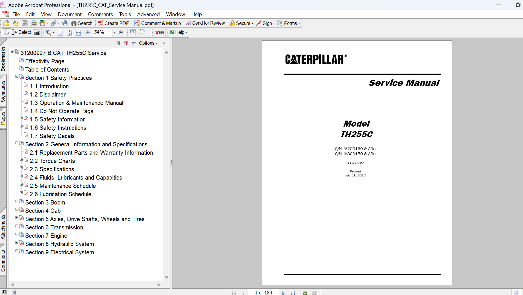 Caterpillar TH255C Telehandler Service Repair Manual PDF Download