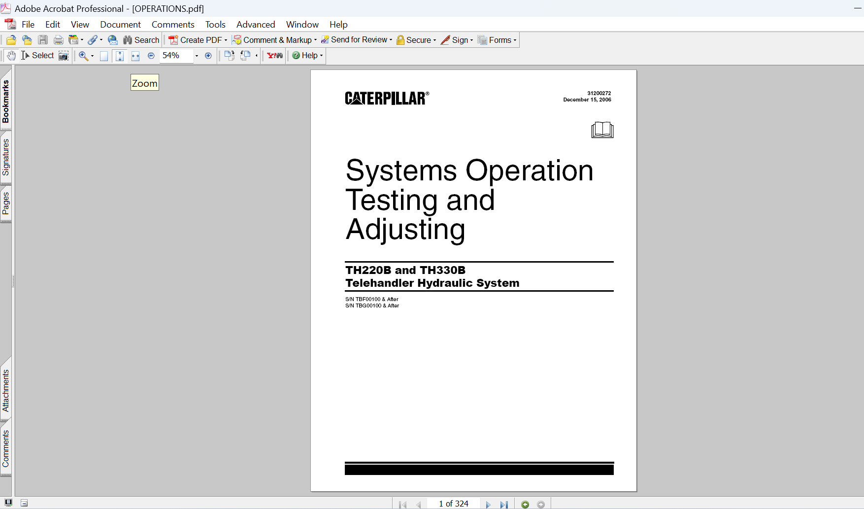 Caterpillar TH220B TH330B Telehandler Operation Testing and Adjusting Manual PDF Download
