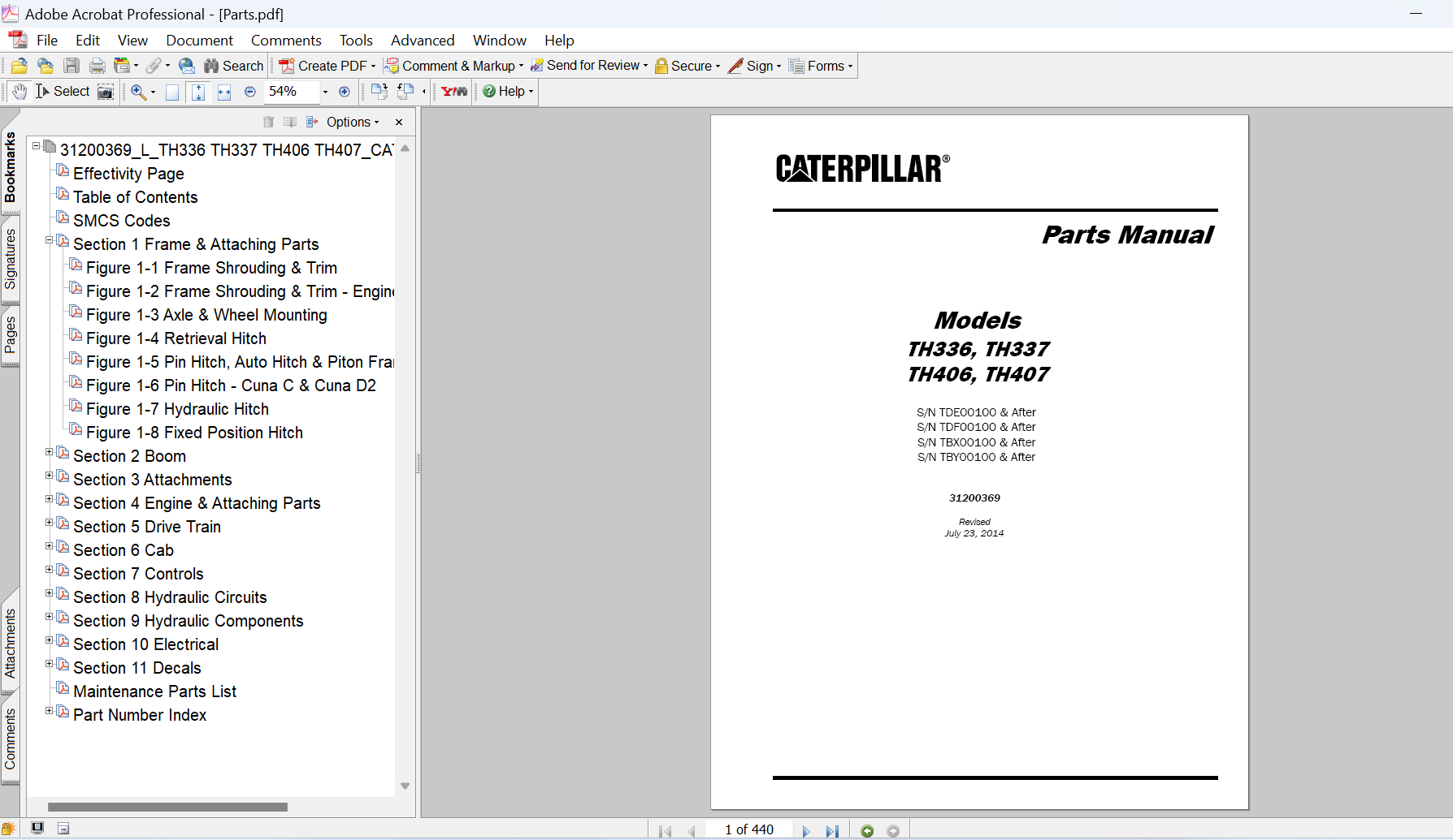 Caterpillar TH406 Telehandler Parts Manual PDF Download