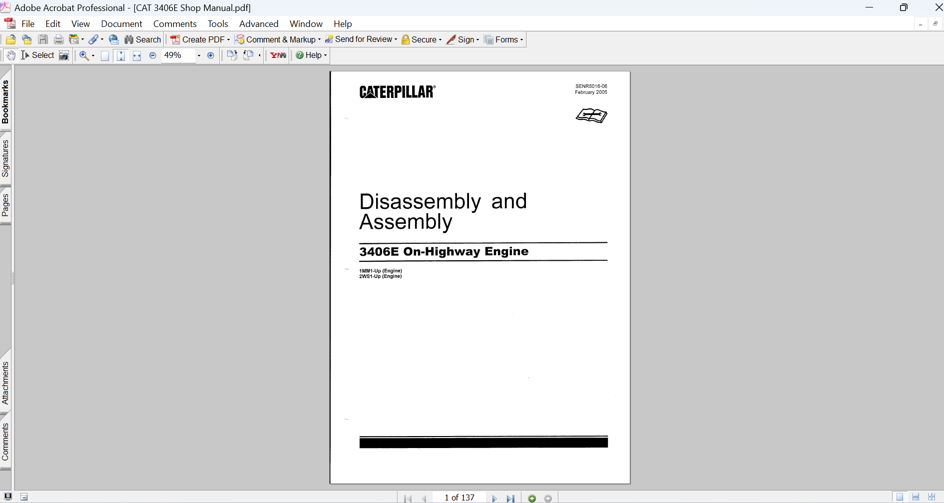 Caterpillar 3406E Engine Disassembly and Assembly Manual PDF Download