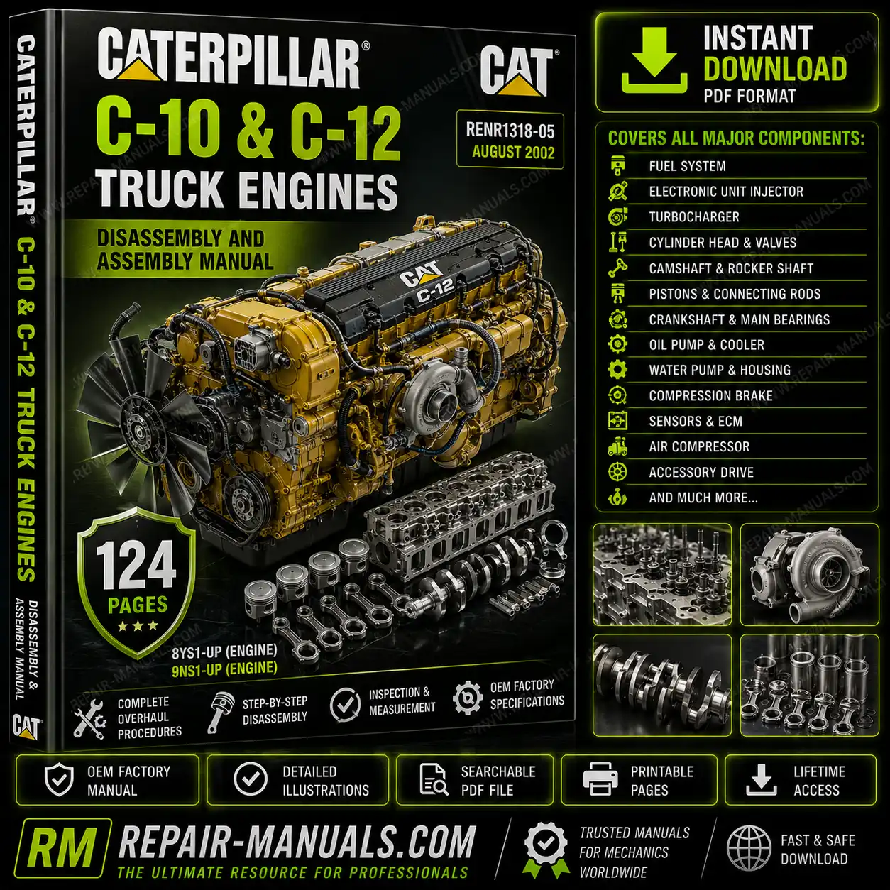 Caterpillar C10 C12 Truck Engines Disassembly and Assembly Manual PDF Download