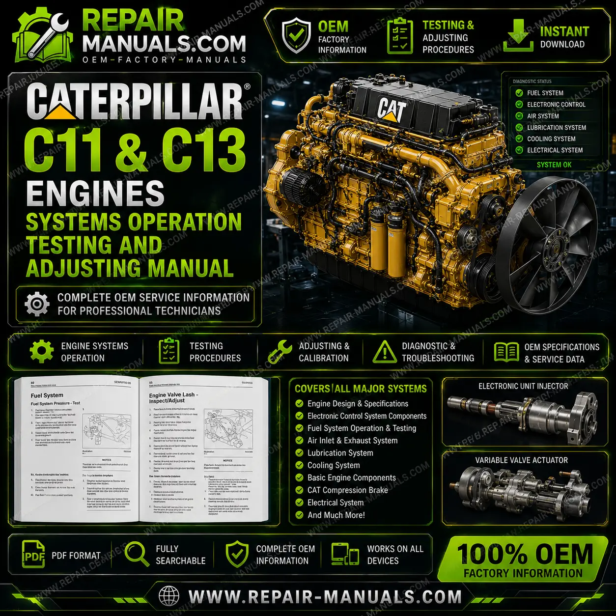 Caterpillar C11 C13 Systems Operation Testing and Adjusting Manual PDF Download