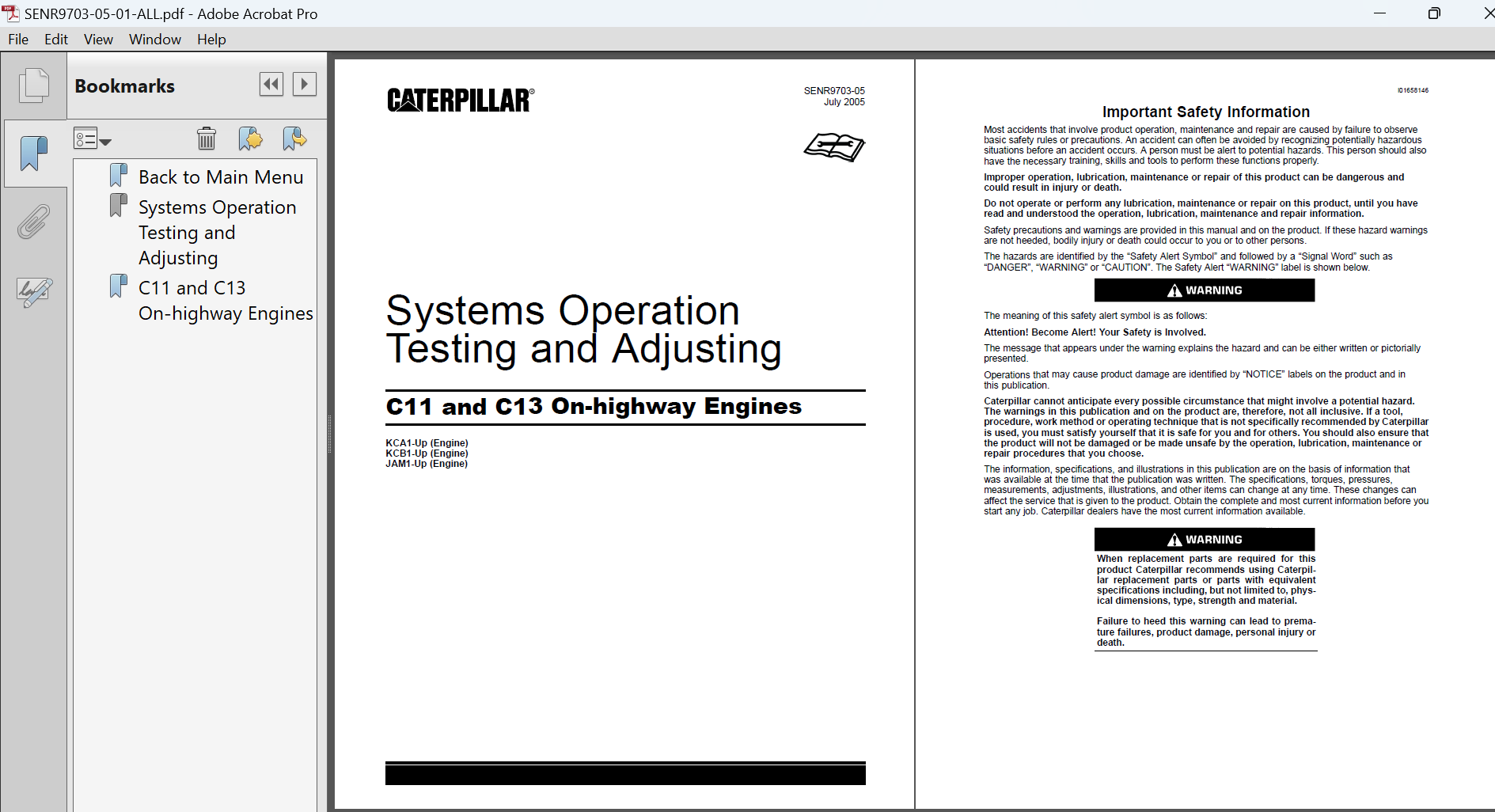 Caterpillar C11 C13 Systems Operation Testing and Adjusting Manual PDF Download