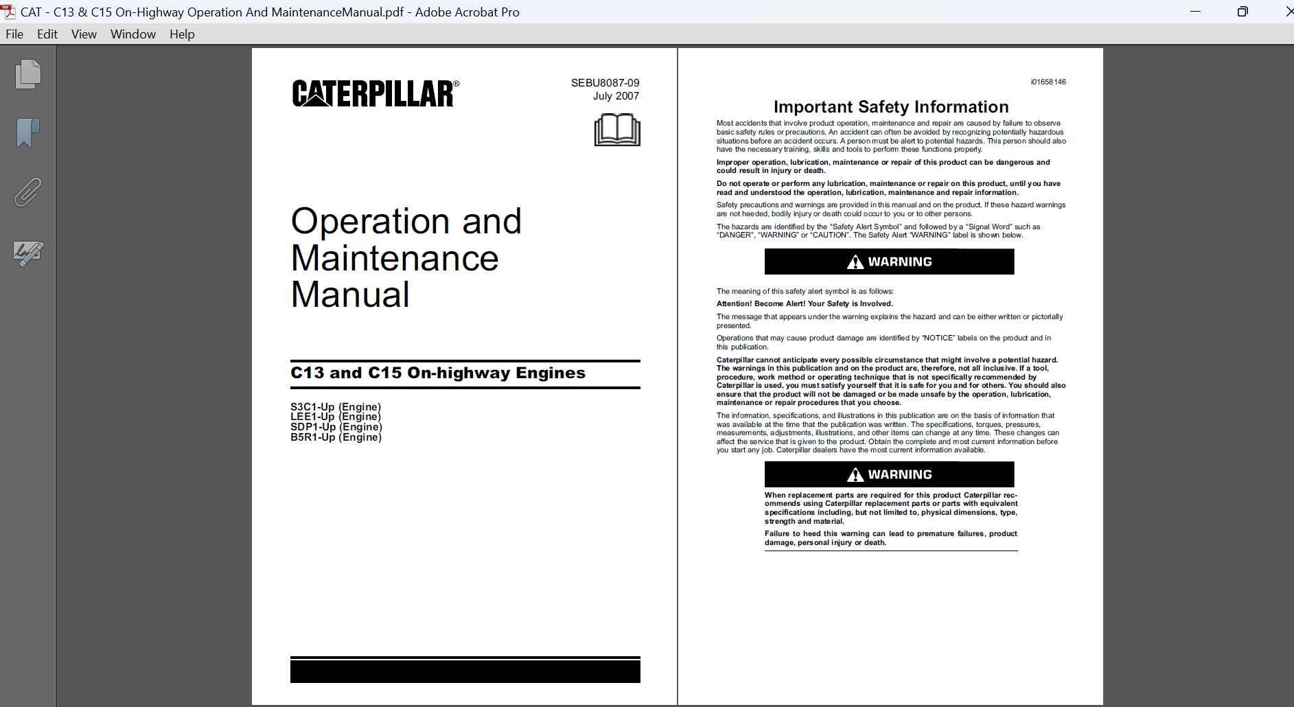 Caterpillar C13 C15 On Highway Engines Operation and Maintenance Manual PDF Download