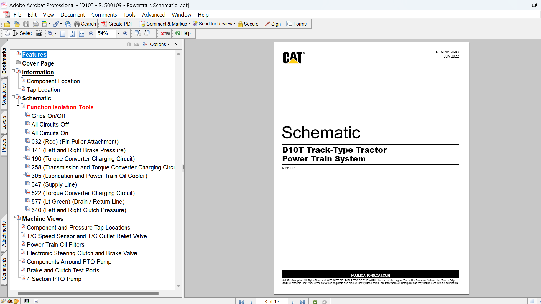 Caterpillar D10T Track-Type Tractor Power Train System Manual and Schematic Diagrams PDF