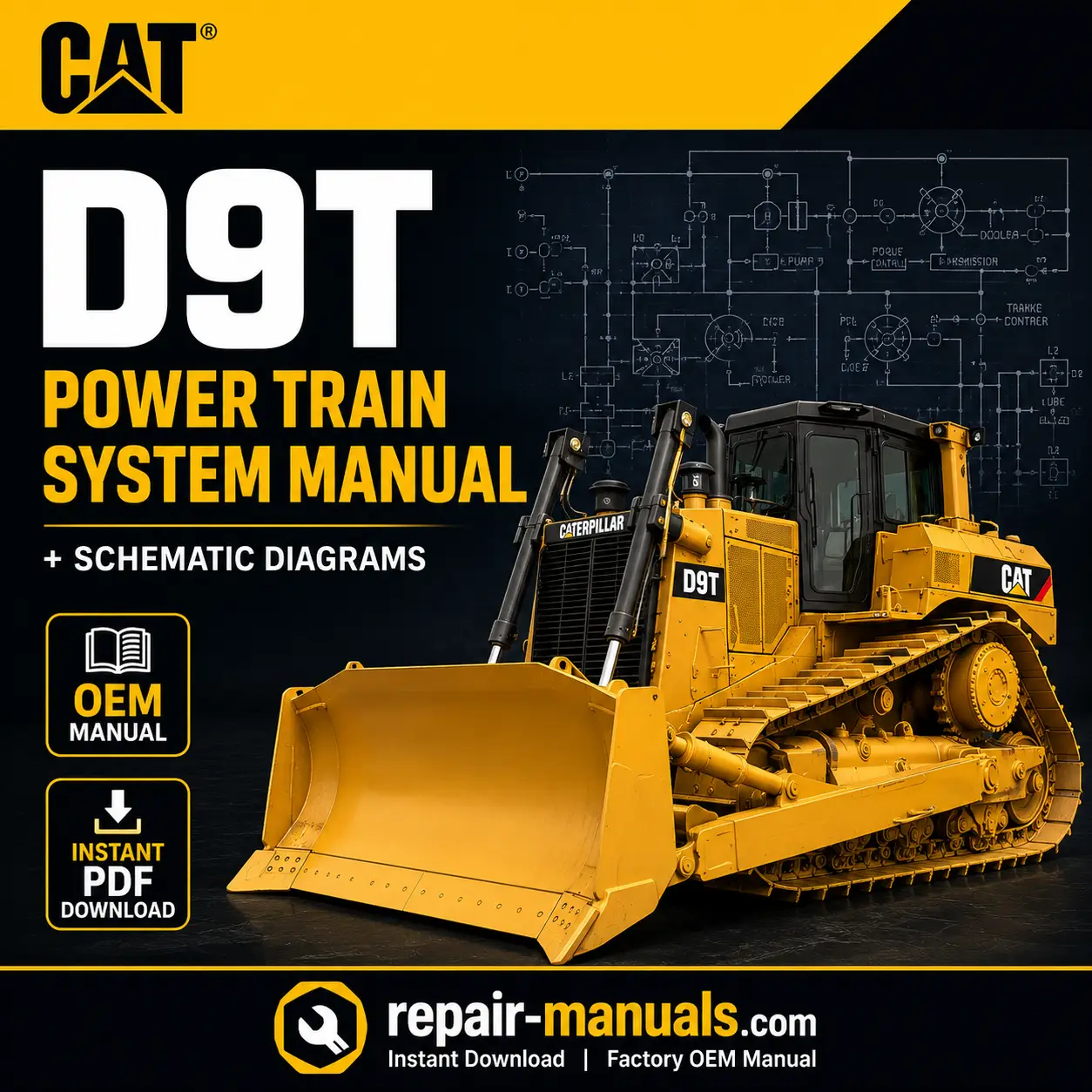 Caterpillar D9T Track-Type Tractor Power Train System Manual and Schematic Diagrams PDF