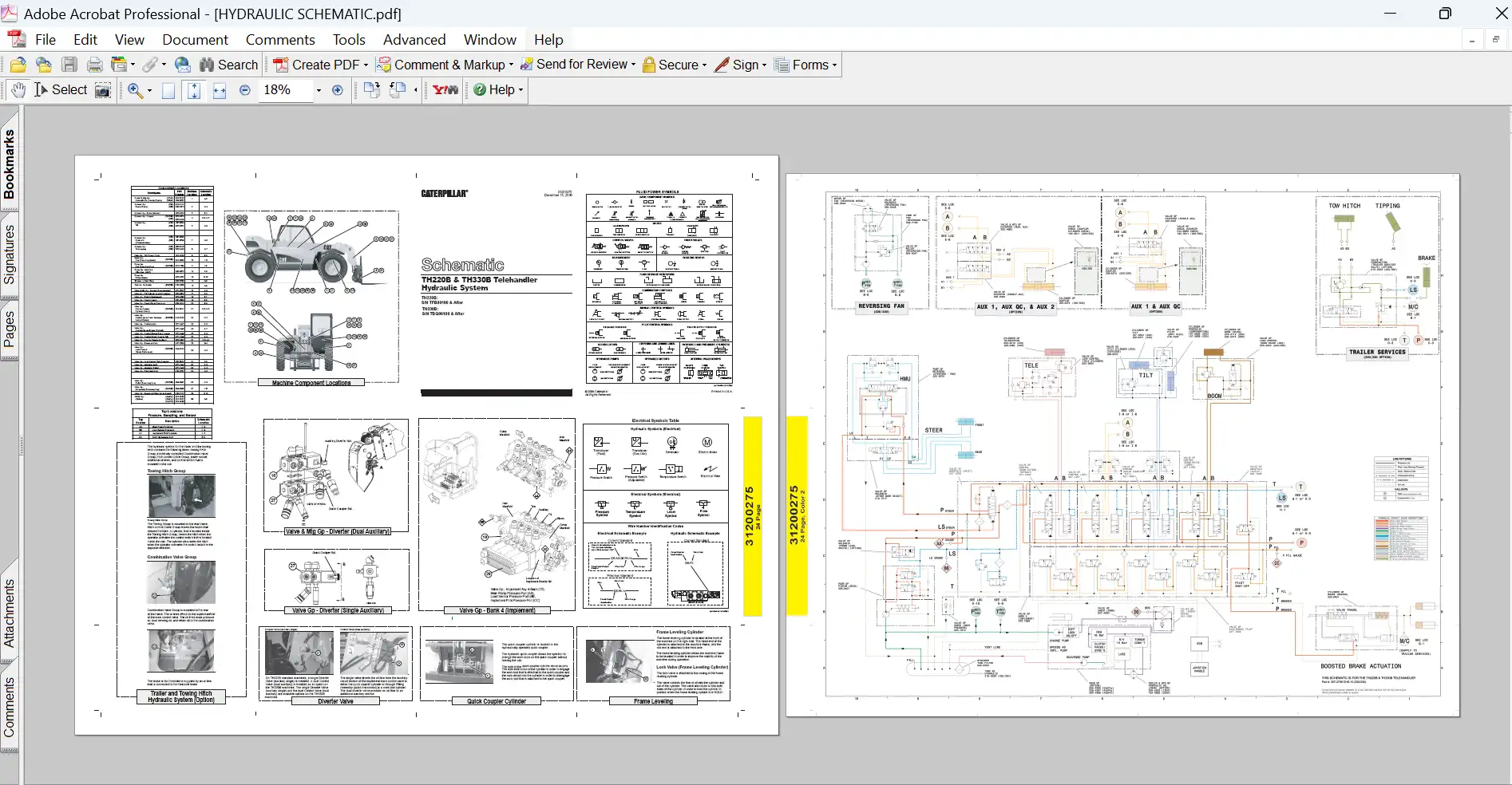 Caterpillar TH220B TH330B Telehandler Hydraulic System Schematic PDF Download