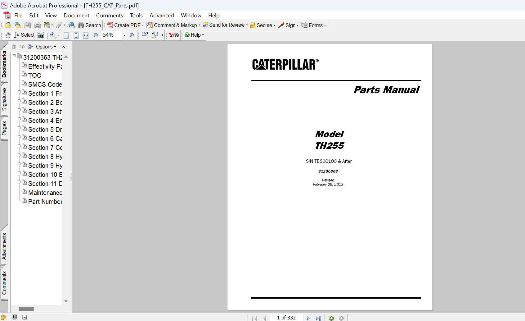 OEM Caterpillar TH255 Telehandler Parts Manual with instant PDF download