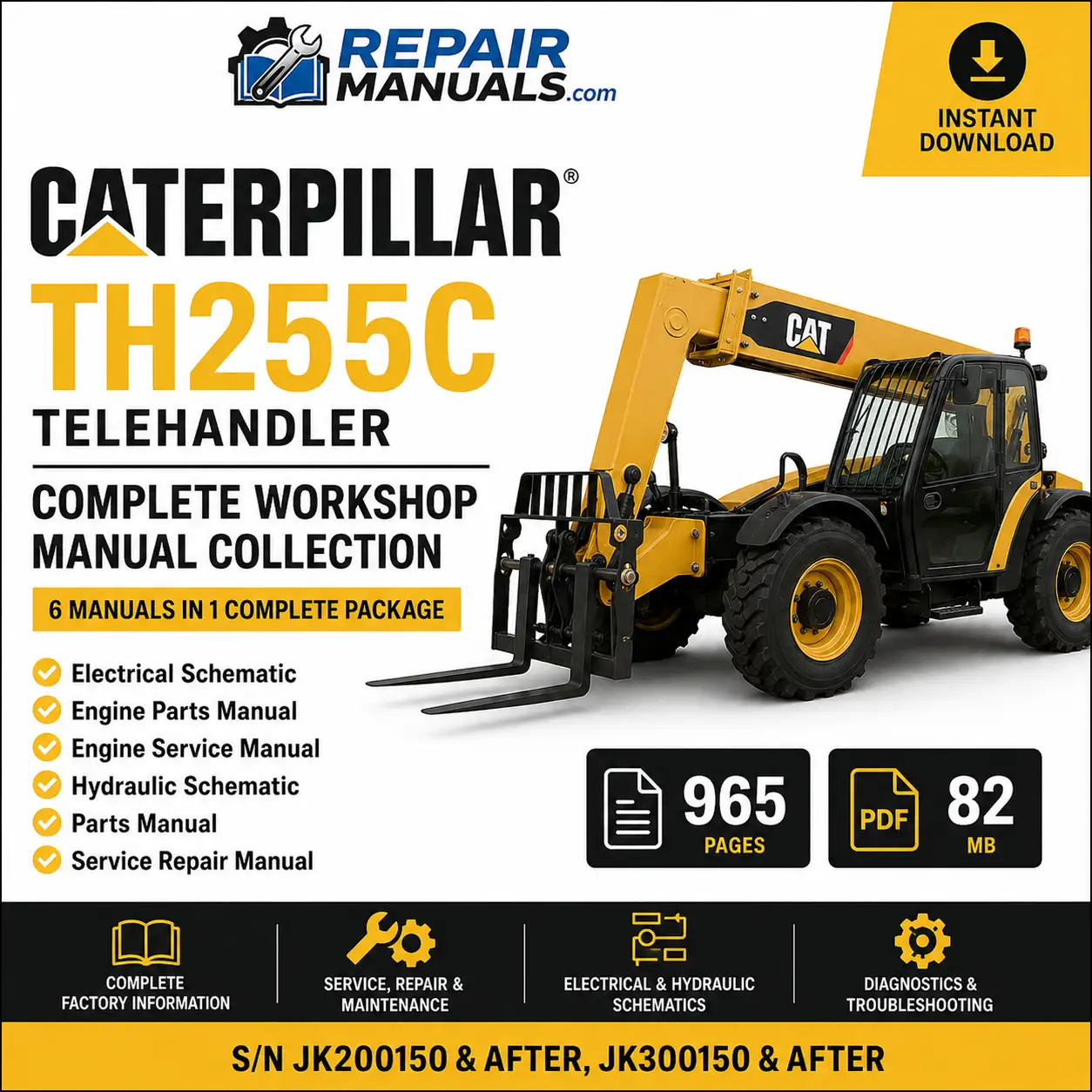 Caterpillar TH255C Telehandler Complete Workshop Manual Collection PDF Download