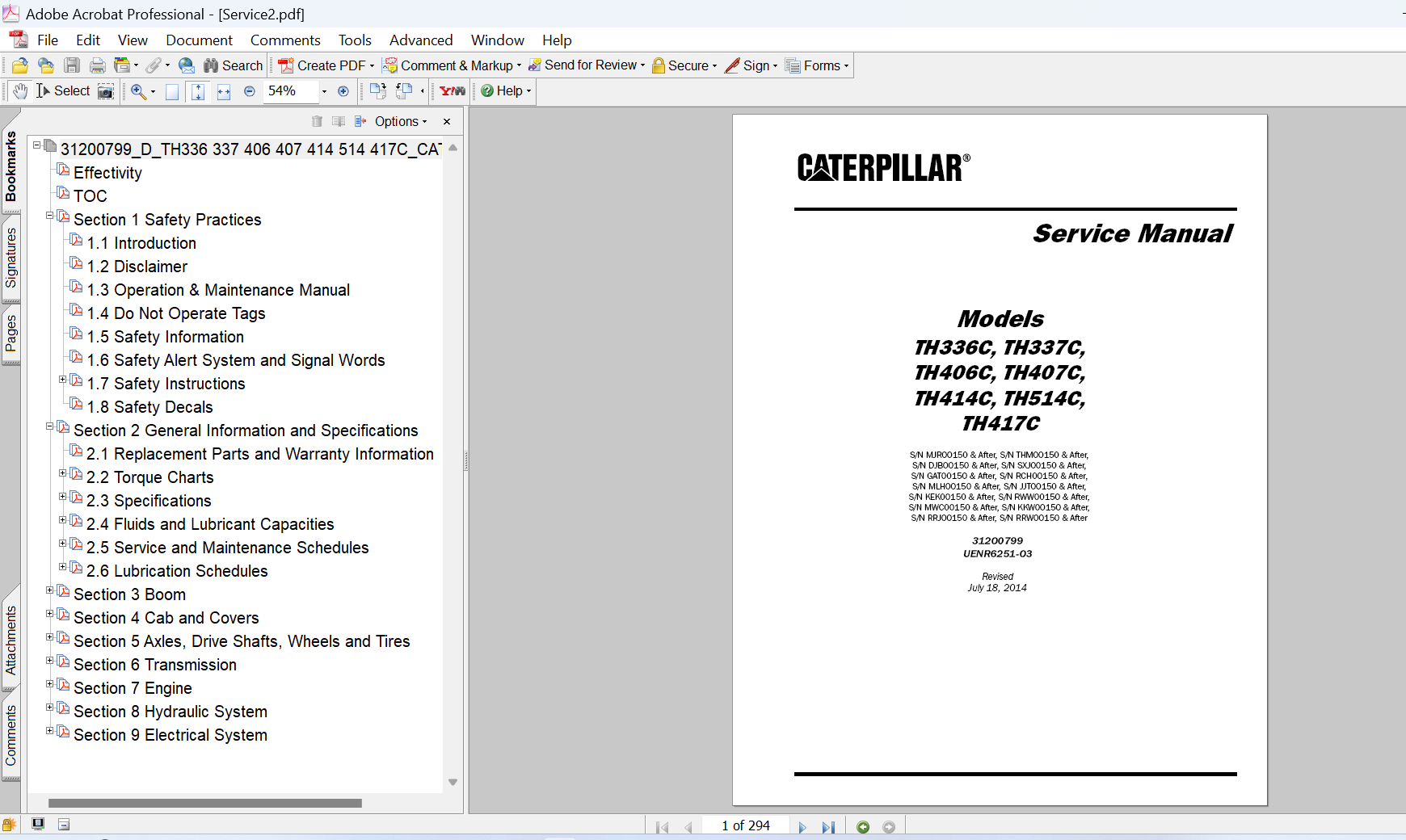 Caterpillar TH336C Telehandler Service Repair Manual PDF Download