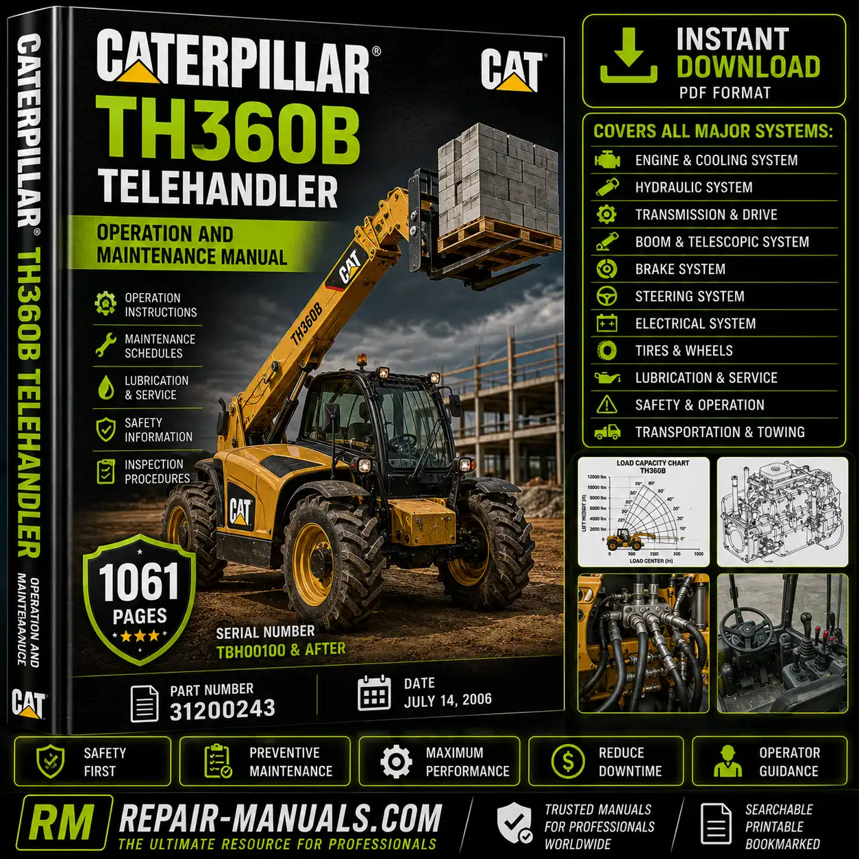 Caterpillar TH360B Telehandler Operation and Maintenance Manual PDF Download
