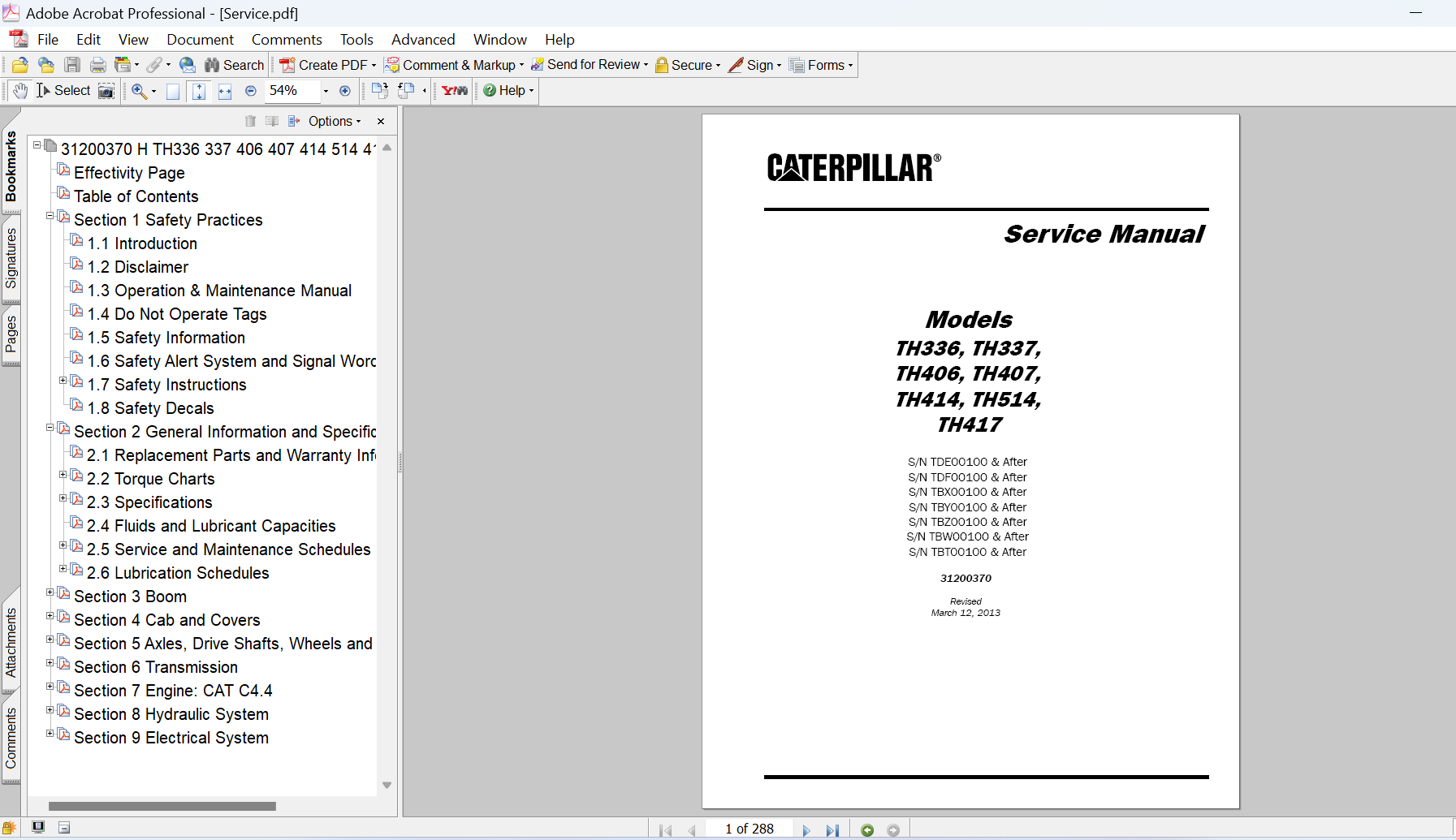 Caterpillar TH514 Telehandler Service Repair Manual PDF Download