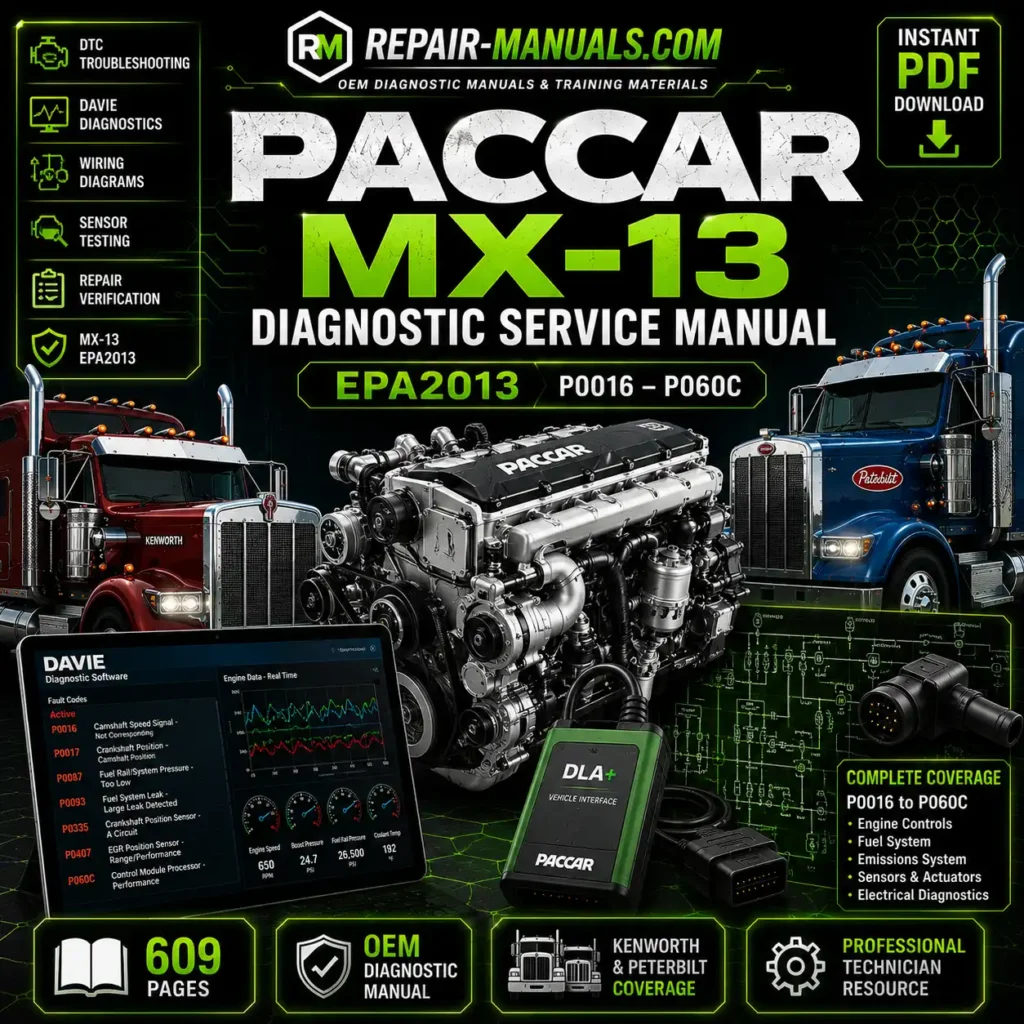 2013 Paccar MX-13 Diagnostic Service Manual for EPA 2013, detailing maintenance and troubleshooting procedures