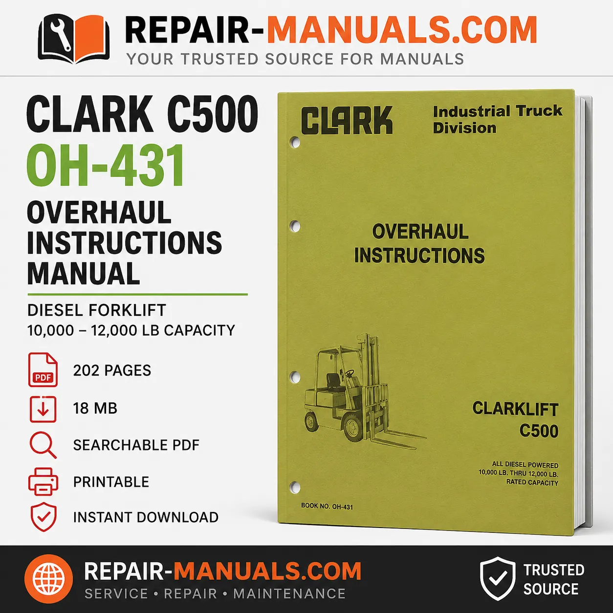 CLARK C500 OH-431 Overhaul Instructions Service Repair Manual PDF