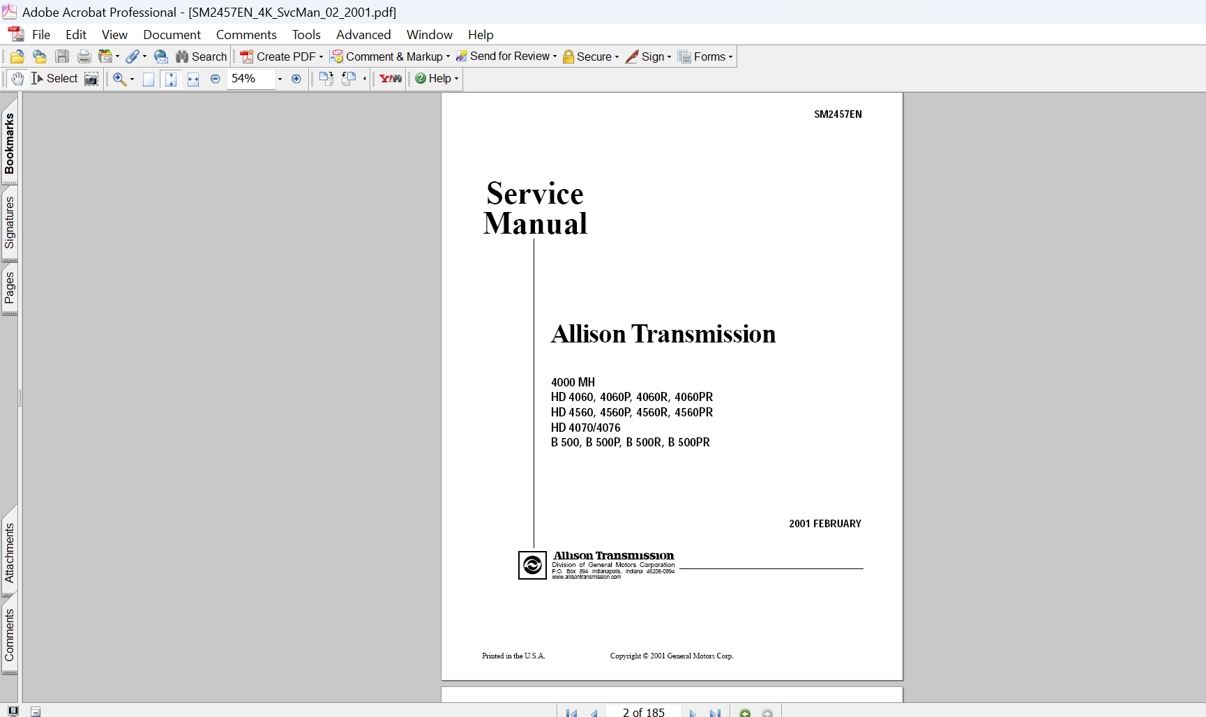 Allison 4000 MH HD 4000 B500 Series Service Repair Manual PDF Download