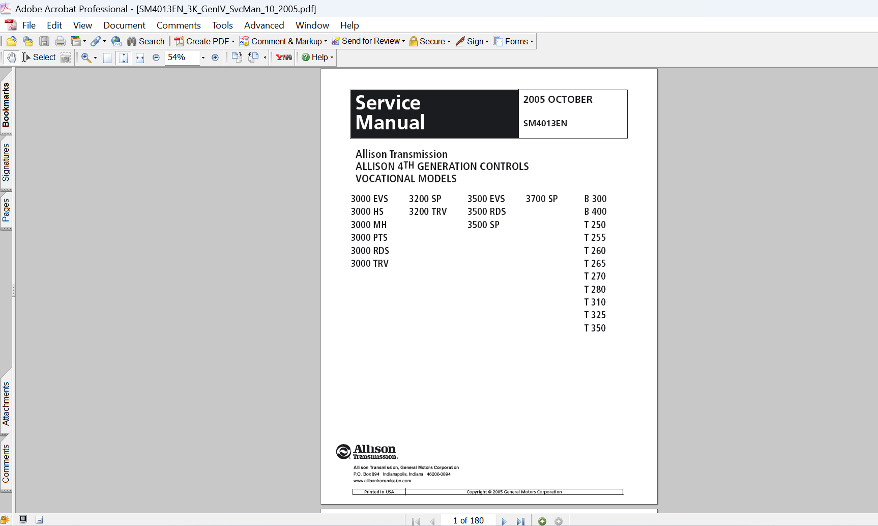 Allison 3000 Product Family 4th Generation Controls Service Repair Manual PDF SM4013EN
