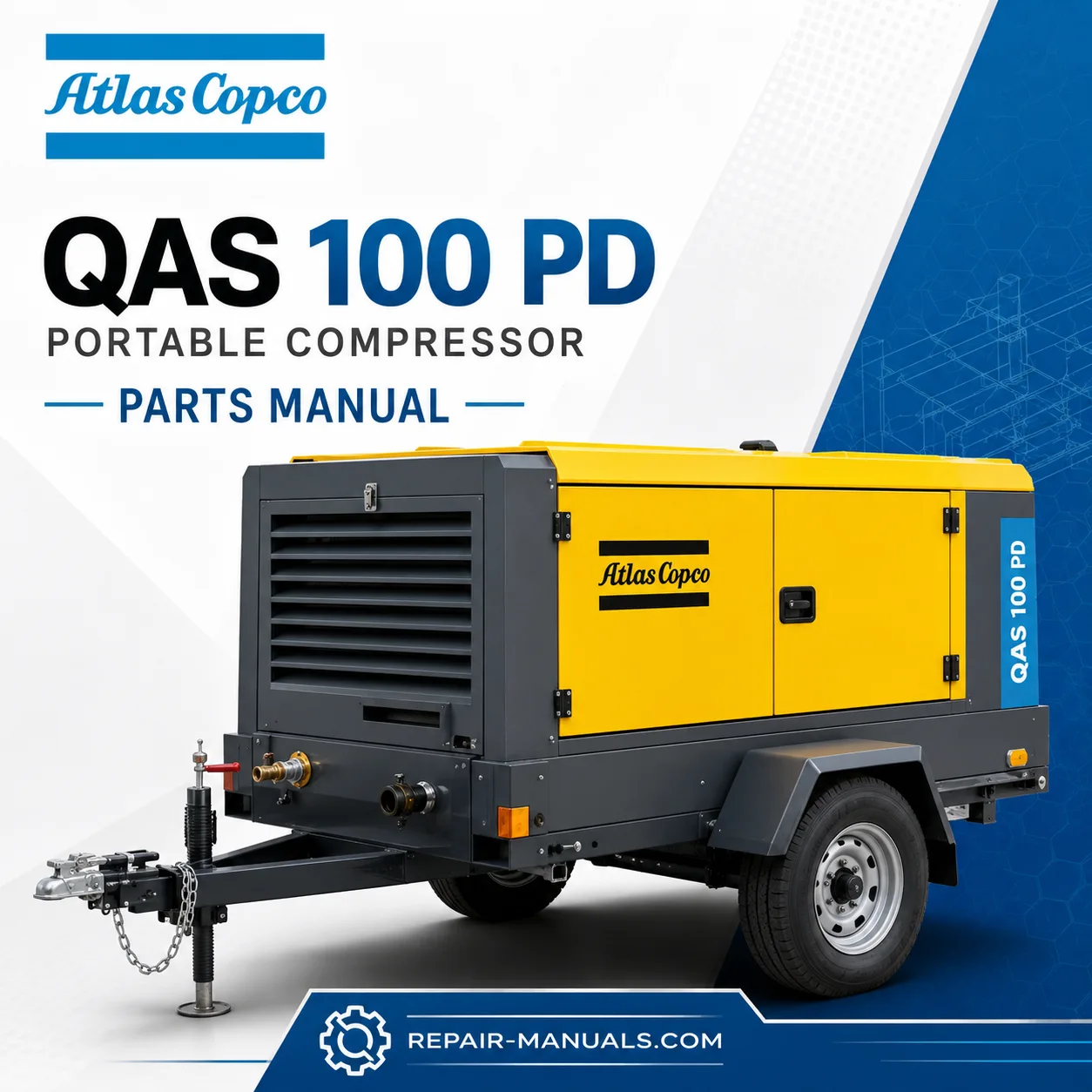 Atlas Copco QAS 100 PD Portable Generator Parts Manual PDF with Perkins 1104-44TAG2 engine illustrated spare parts catalog