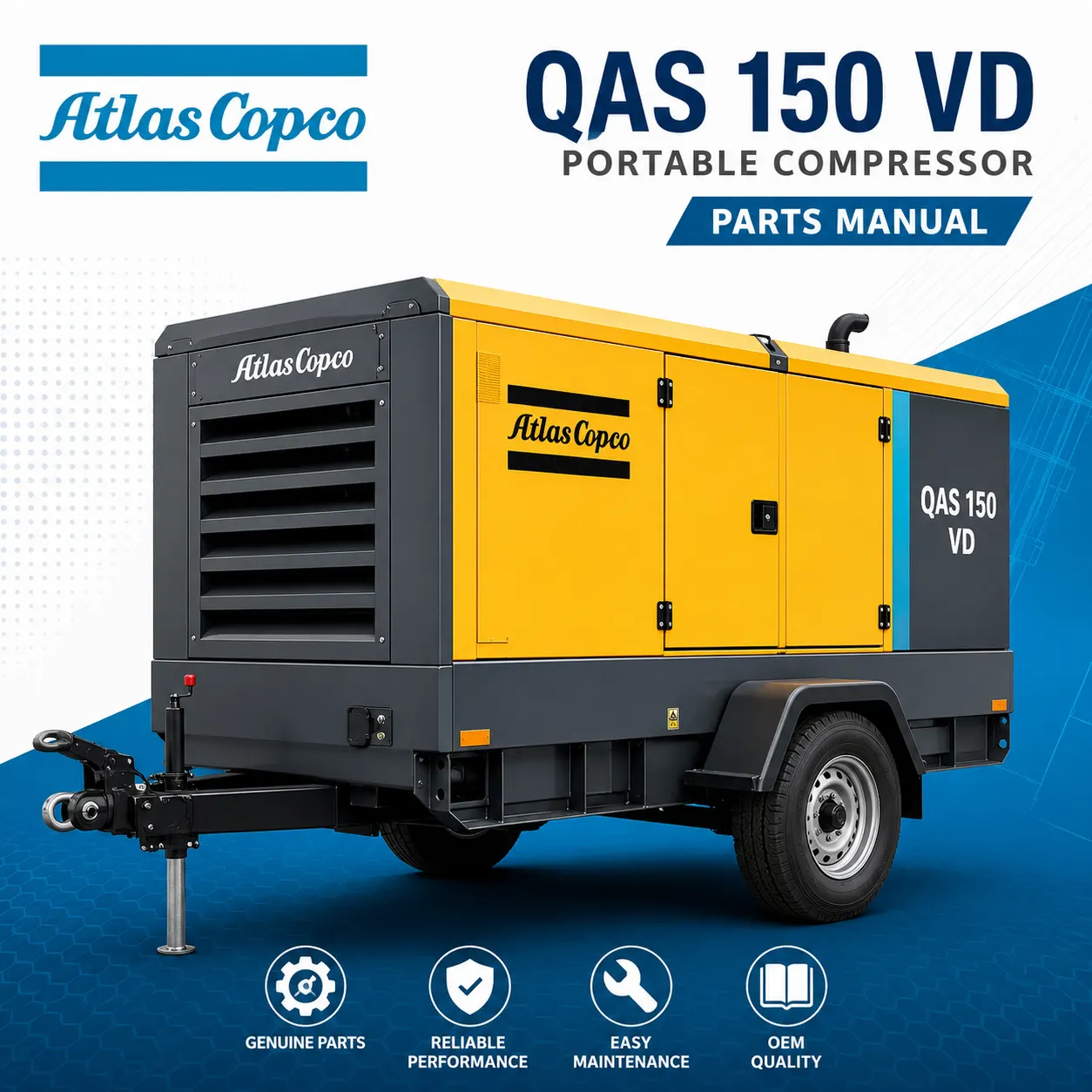 Atlas Copco QAS 150 VD Portable Generator Parts Manual PDF with Illustrated OEM Spare Parts Diagrams