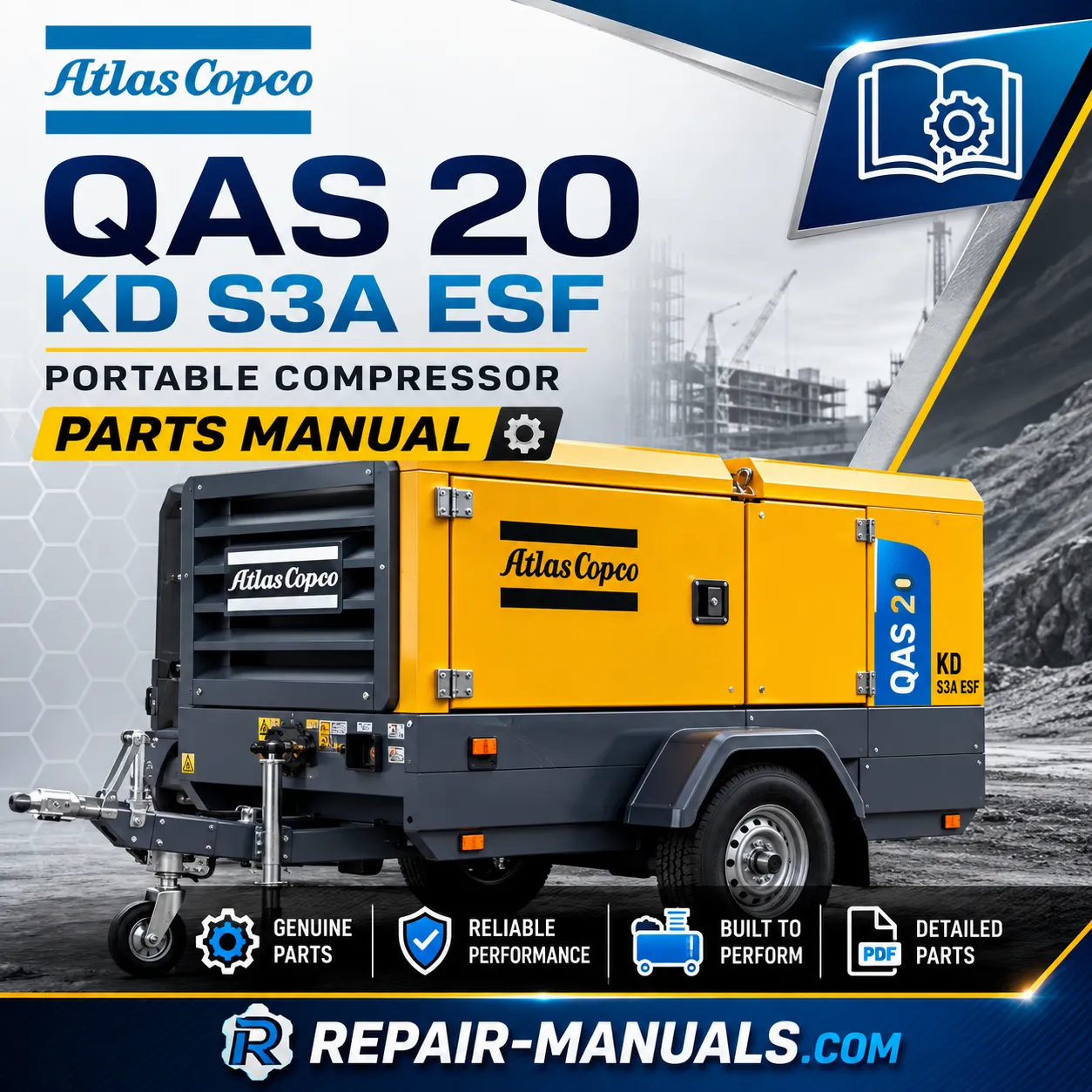 Atlas Copco QAS 20 KD S3A ESF Portable Generator Parts Manual PDF Image Title