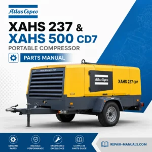 Atlas Copco XAHS 237 & XAHS 500 CD7 Portable Compressor Parts Manual PDF with illustrated OEM parts diagrams for Caterpillar C6.6 portable air compressors.