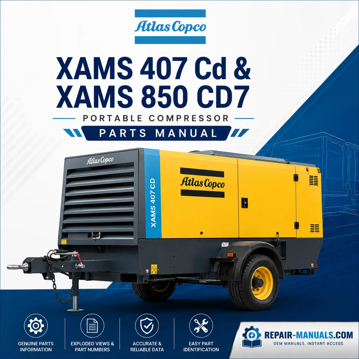 Atlas Copco XAMS 407 CD and XAMS 850 CD7 Portable Compressor Parts Manual PDF